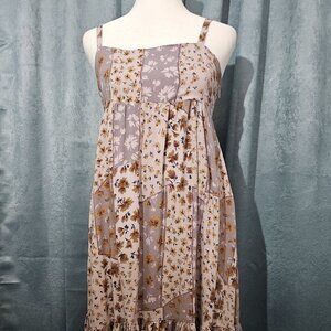 Millibon Gray & Gold Floral Print Midi Dress - Size Small - EUC